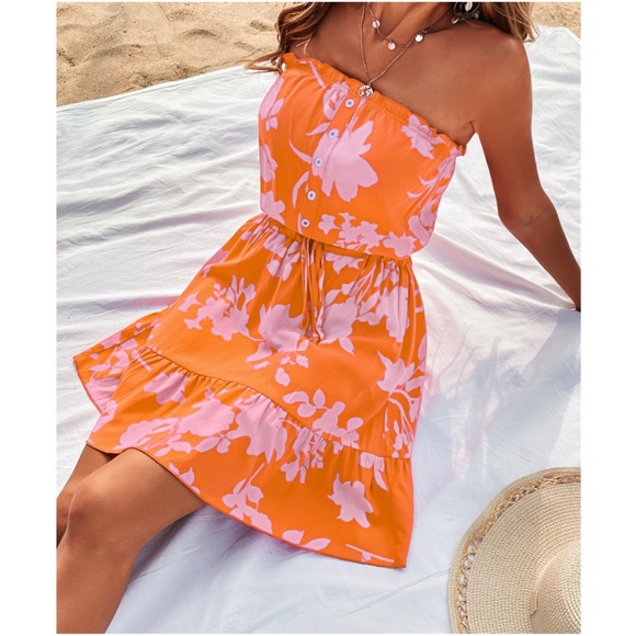 Boho Floral Print Button Detail Ruffle Mini Dress - Picture 9 of 9